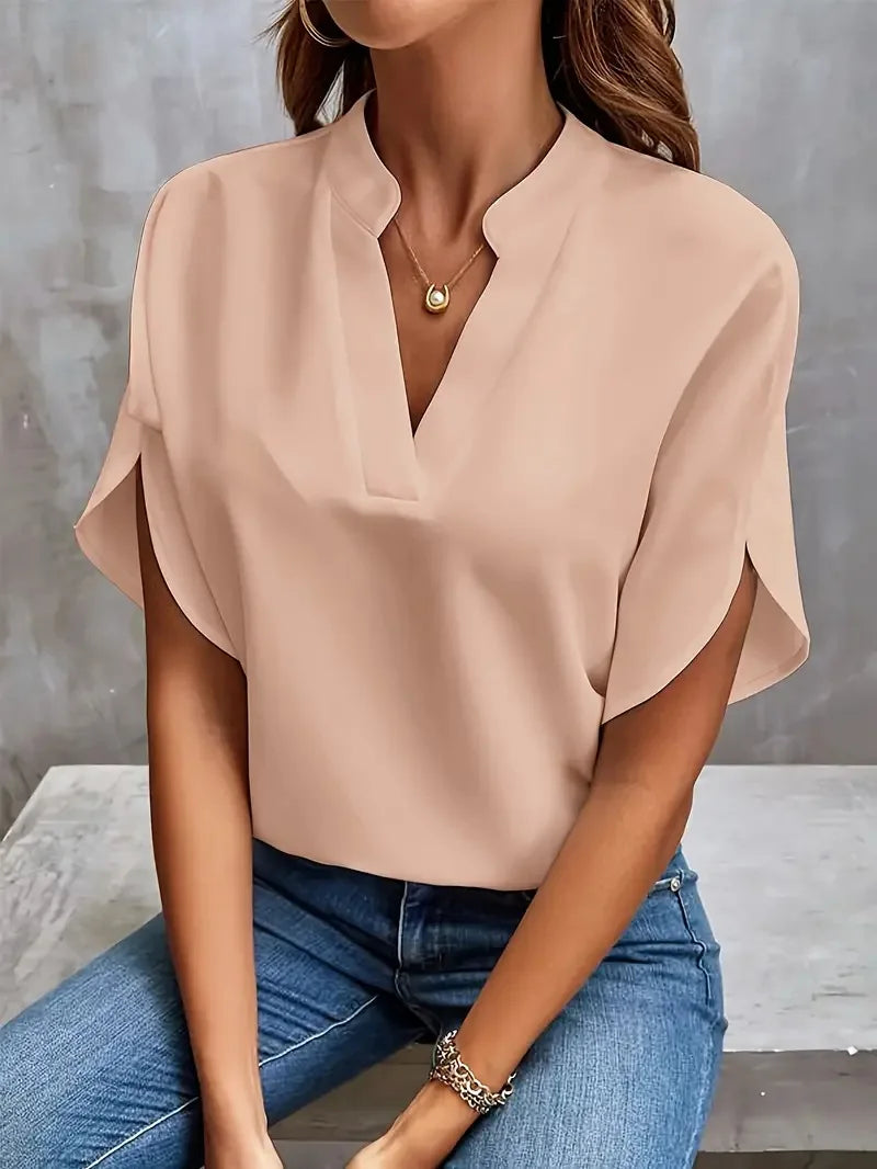 Women's V-Neck Short Sleeve Blouse | Work Office Top