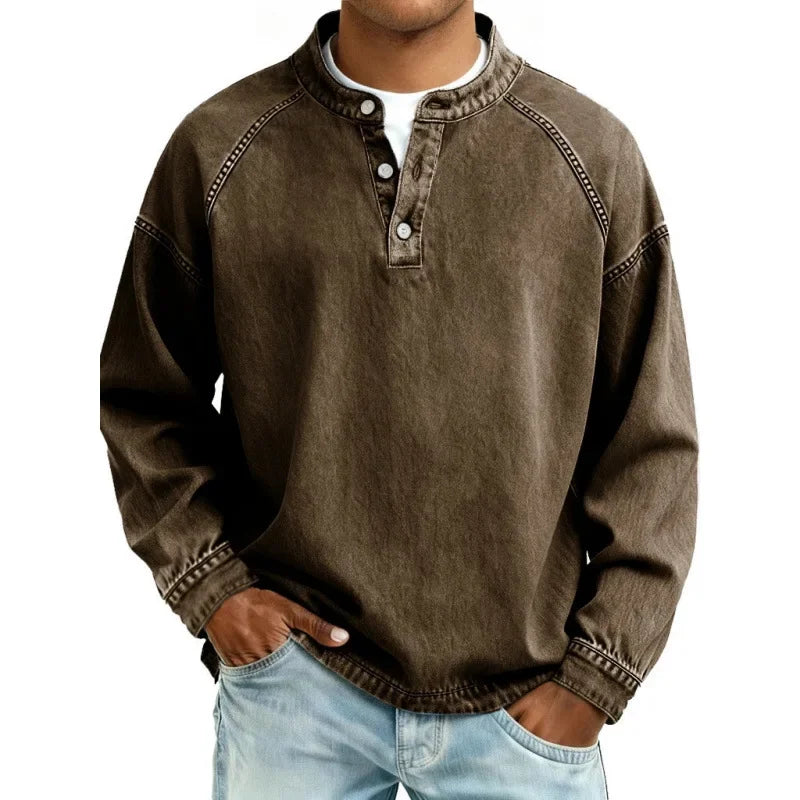 Men's Vintage Washed Henley Shirt | Long Sleeve