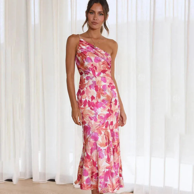 Women's One-Shoulder Floral Summer Dress | Midi