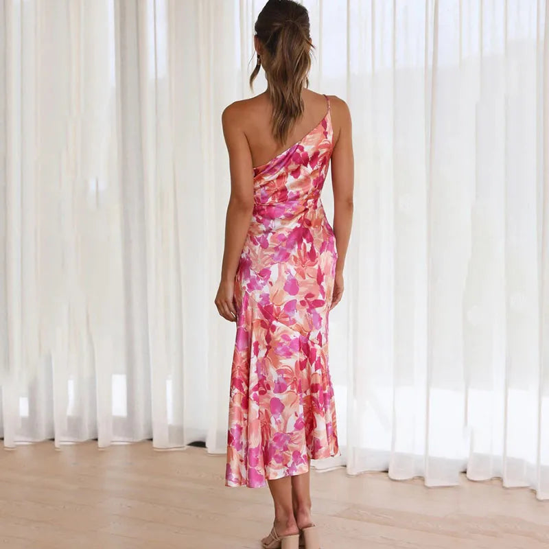 Women's One-Shoulder Floral Summer Dress | Midi