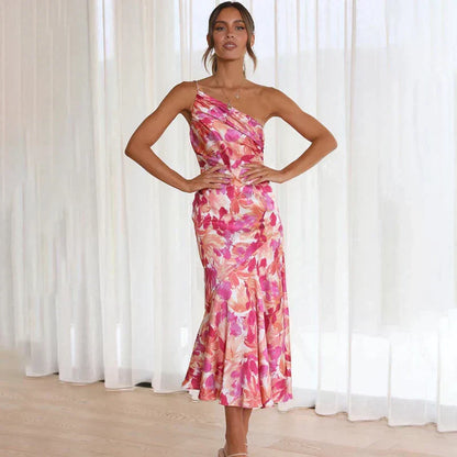 Women's One-Shoulder Floral Summer Dress | Midi