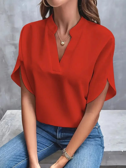 Women's V-Neck Short Sleeve Blouse | Work Office Top