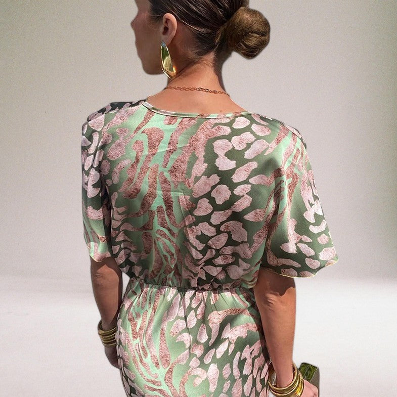 Women's Twisted Front Abstract Print Maxi Dress | V-Neck