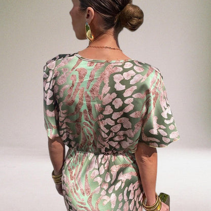 Women's Twisted Front Abstract Print Maxi Dress | V-Neck