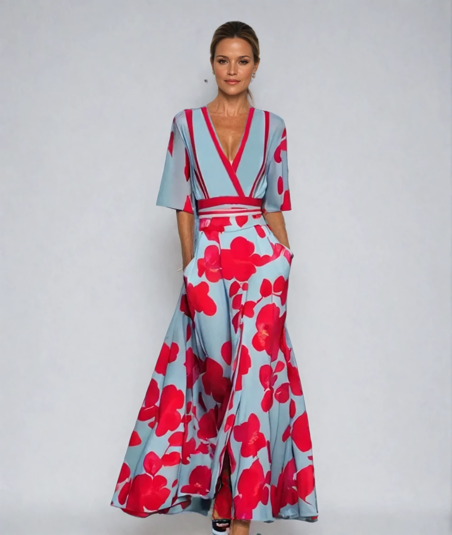 Women's Floral Pattern Wrap Maxi Dress | V-Neck