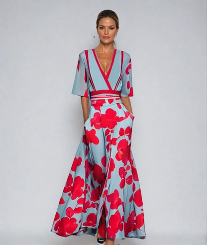 Women's Floral Pattern Wrap Maxi Dress | V-Neck