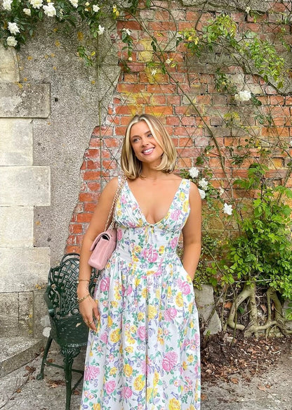 Women's Floral V-Neck Corset Sundress | Midi