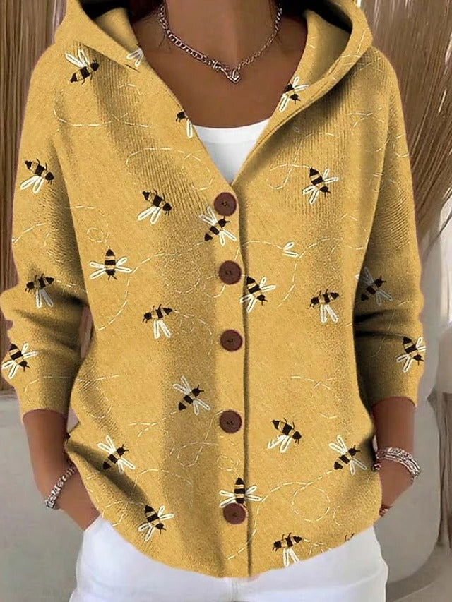 Women's Hooded Knit Cardigan with Buttons | Long Sleeve