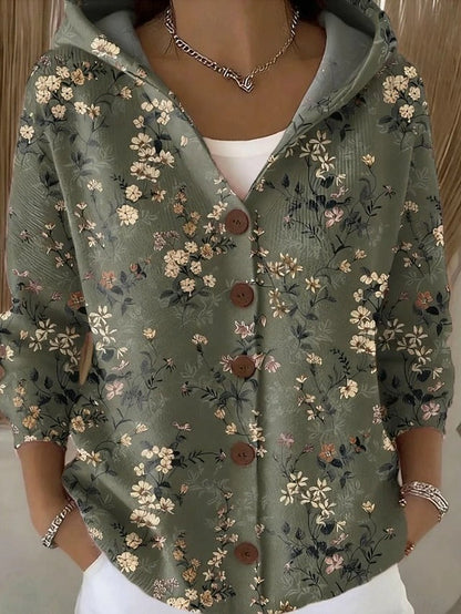 Women's Hooded Knit Cardigan with Buttons | Long Sleeve