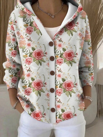 Women's Hooded Knit Cardigan with Buttons | Long Sleeve