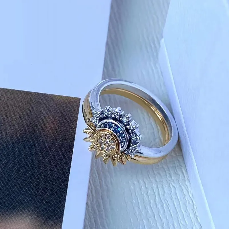 Women's 2-Piece Stackable Sun and Moon Ring Set | Gold and Silver Tone