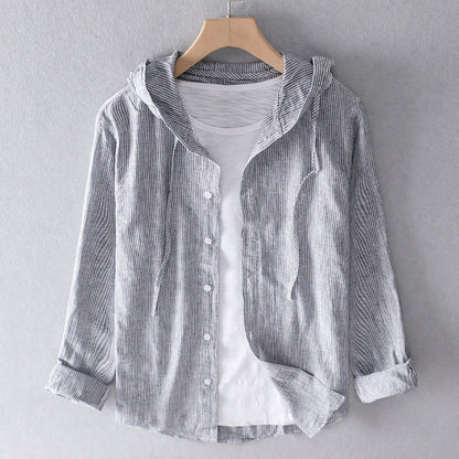 Men's Hooded Blouse with Button Placket | Linen