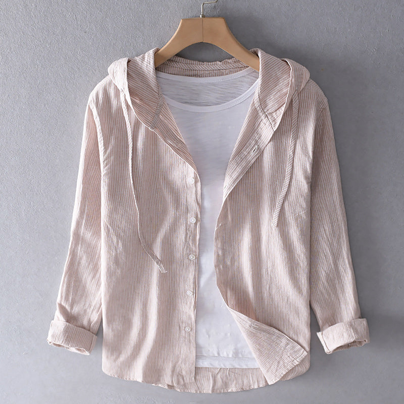 Men's Hooded Blouse with Button Placket | Linen