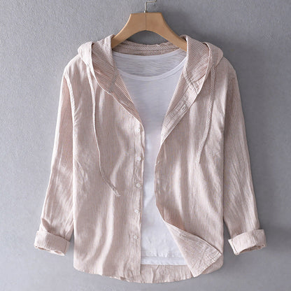 Men's Hooded Blouse with Button Placket | Linen