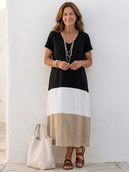Women's Color Block Casual Summer Dress | Maxi