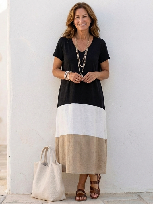 Women's Color Block Casual Summer Dress | Maxi