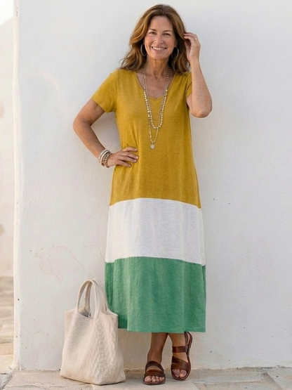 Women's Color Block Casual Summer Dress | Maxi
