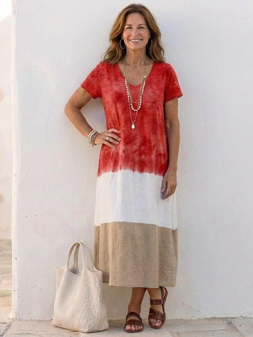 Women's Color Block Casual Summer Dress | Maxi