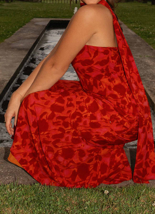 Amata Under The Pagoda Maxi Dress - Deep Red Floral