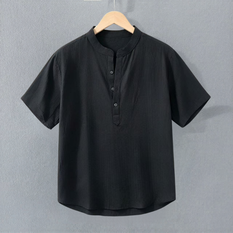 Men's Summer Casual Mandarin Collar Shirt | Short Sleeve