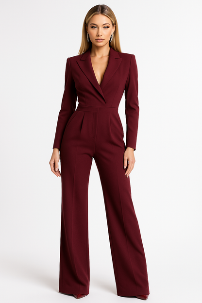 Women's Formal Lapel Wide Leg Jumpsuit | Long Sleeve