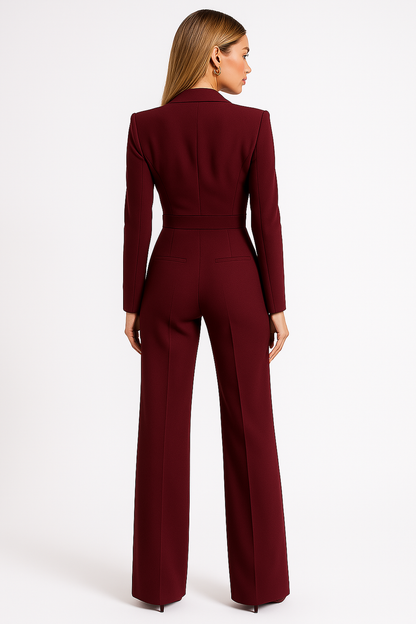 Women's Formal Lapel Wide Leg Jumpsuit | Long Sleeve