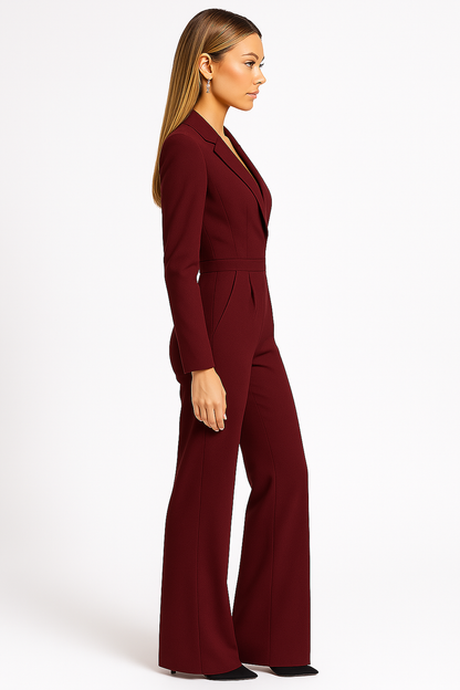 Women's Formal Lapel Wide Leg Jumpsuit | Long Sleeve