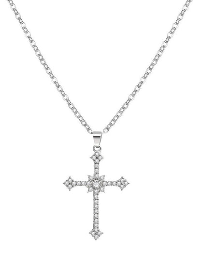 Vintage Cross Pendant Necklace with Rhinestone