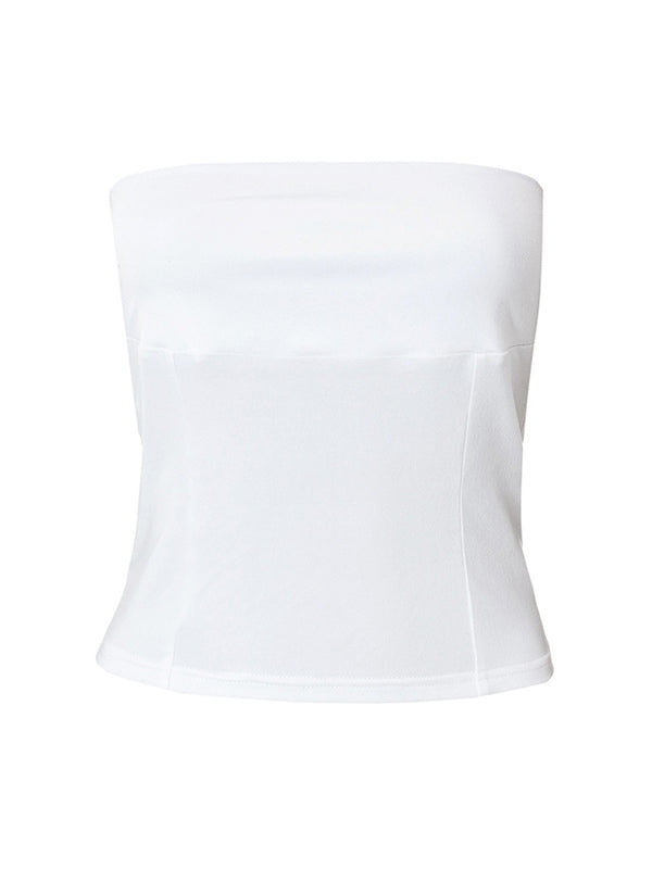 White Vintage Paneled Sleeveless Bandeau Top
