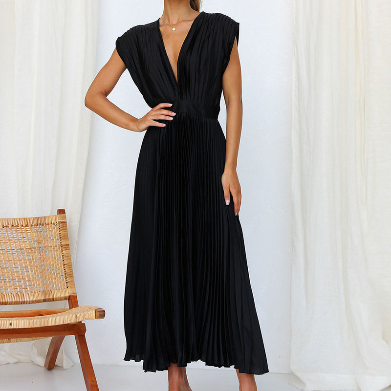 Women's Pleated V-Neck Wedding Guest Dress | Midi