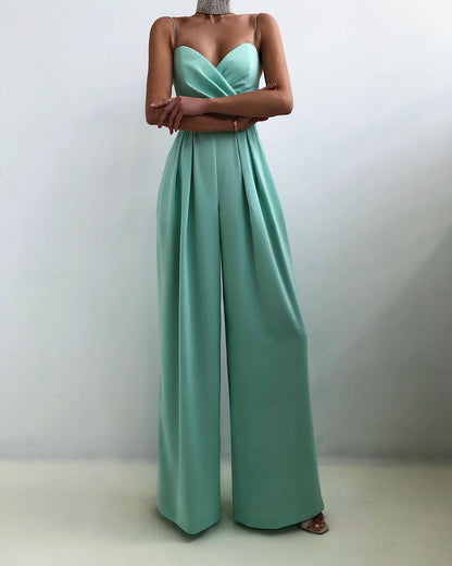 Women's Pleated Wide Leg Jumpsuit | Spaghetti Straps