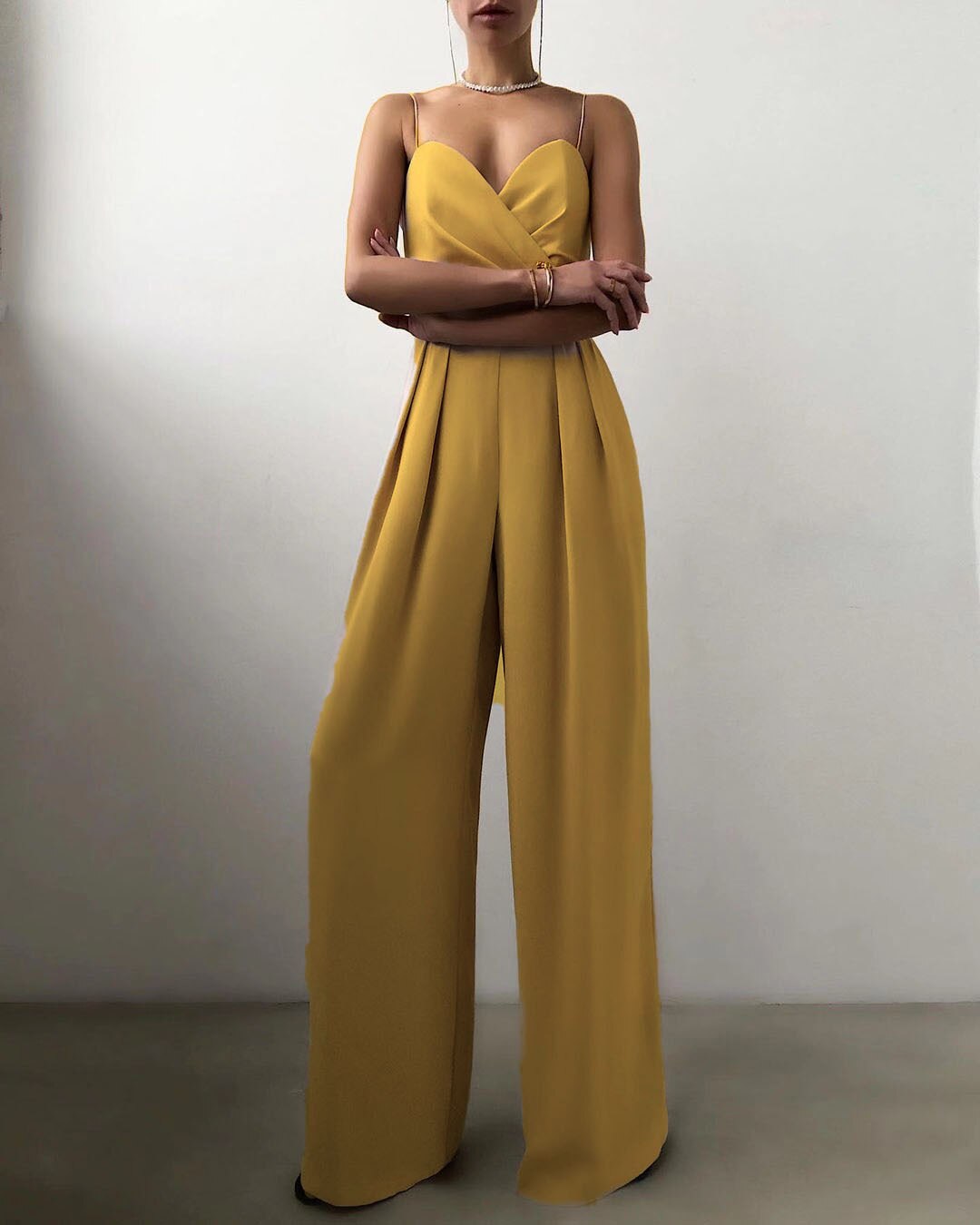 Women's Pleated Wide Leg Jumpsuit | Spaghetti Straps