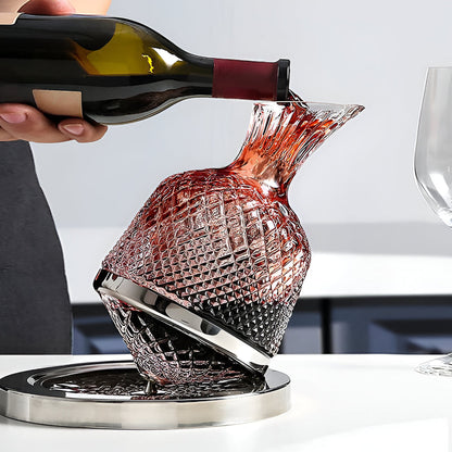Crystal Glass Wine Decanter with Rotating Base for Aeration