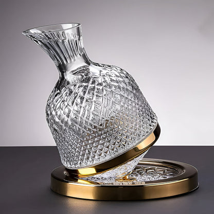 Crystal Glass Wine Decanter with Rotating Base for Aeration