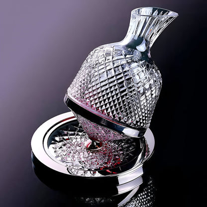 Crystal Glass Wine Decanter with Rotating Base for Aeration