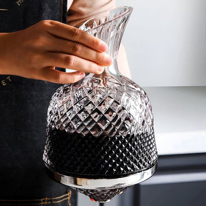 Crystal Glass Wine Decanter with Rotating Base for Aeration