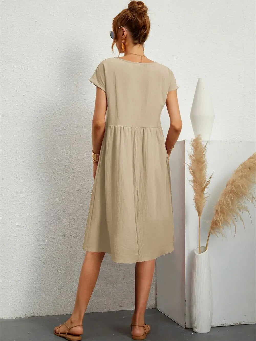 Women's Casual Short Sleeve Midi Dress | with Pockets