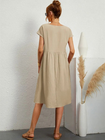 Women's Casual Short Sleeve Midi Dress | with Pockets
