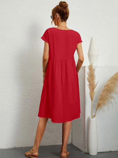 Women's Casual Short Sleeve Midi Dress | with Pockets