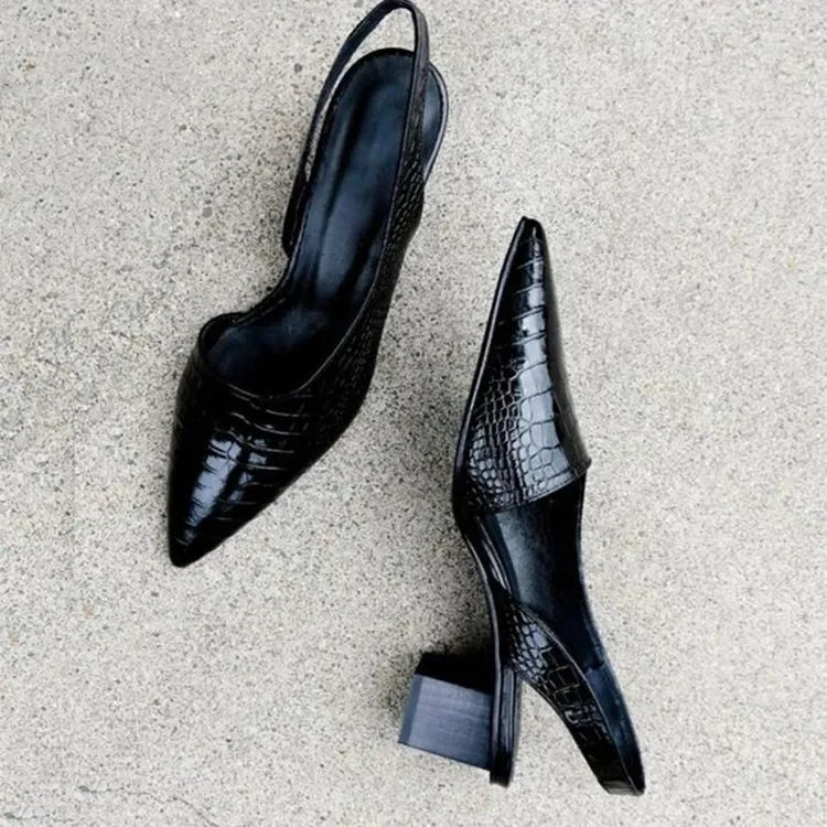 Women's Slingback Pointed Toe Sandals | Chunky Low Heels