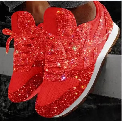 Women's Casual Glitter Sneakers | Lace-Up Closure