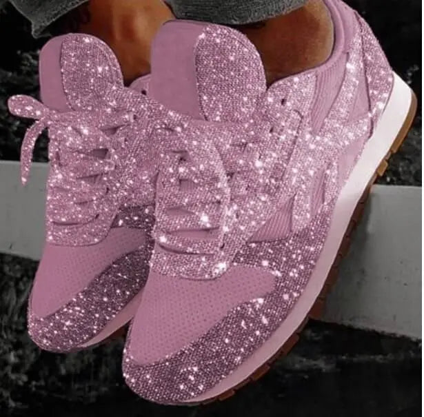 Women's Casual Glitter Sneakers | Lace-Up Closure