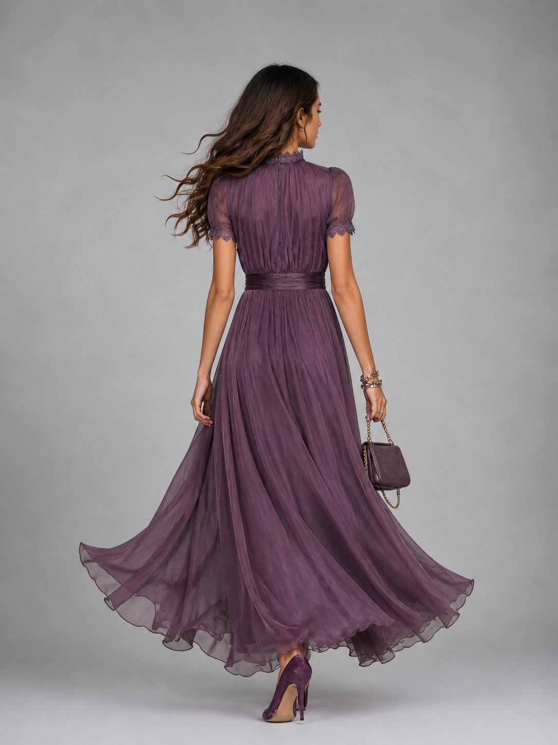 Women's Formal Pleated Maxi Dress | with Keyhole Neckline