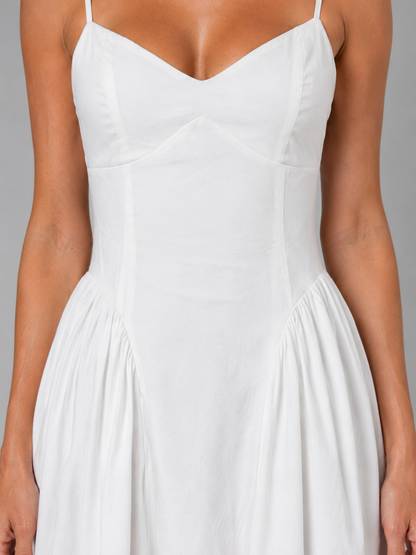 Women's White Corset-Style Midi Dress | with Spaghetti Straps