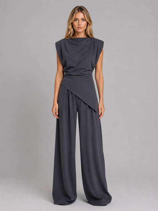 Women's Draped Sleeveless Top and Wide-Leg Pants | Two-Piece Co-Ord Set