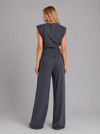 Women's Draped Sleeveless Top and Wide-Leg Pants | Two-Piece Co-Ord Set