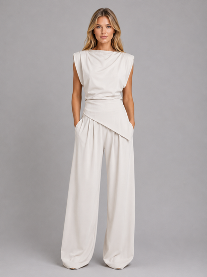 Women's Draped Sleeveless Top and Wide-Leg Pants | Two-Piece Co-Ord Set