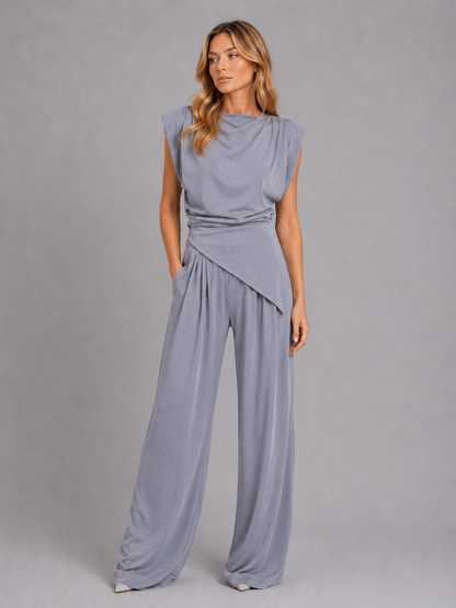 Women's Draped Sleeveless Top and Wide-Leg Pants | Two-Piece Co-Ord Set