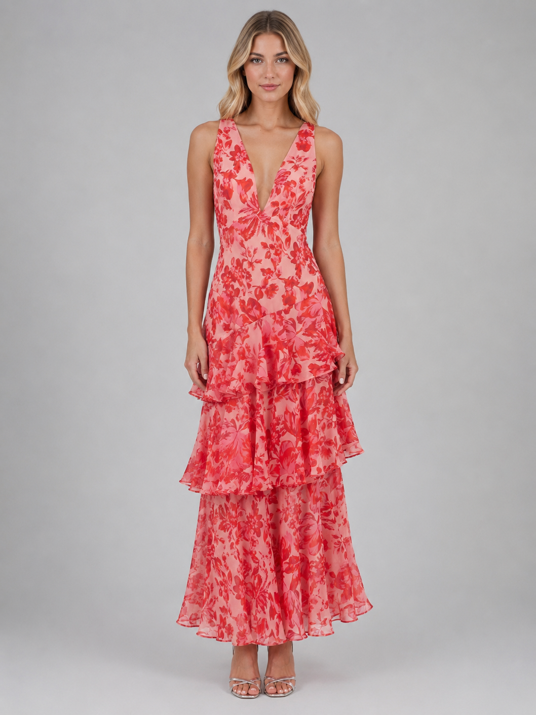 Women's Tiered Ruffle Summer Floral Maxi Dress | V-Neck