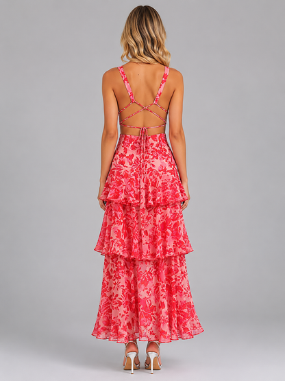 Women's Tiered Ruffle Summer Floral Maxi Dress | V-Neck
